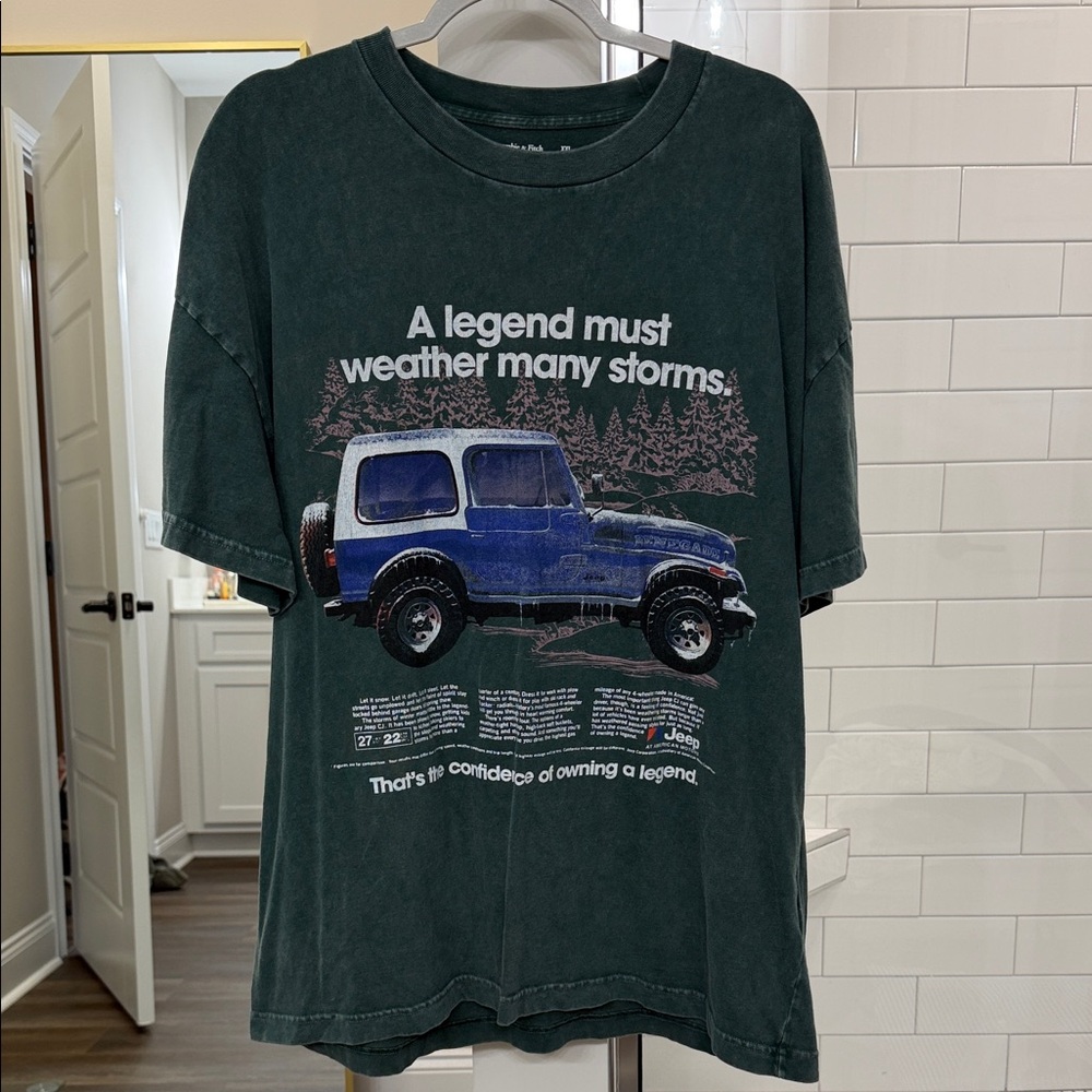 Abercrombie & Fitch Jeep Dark Green T-Shirt with Blue Graphic